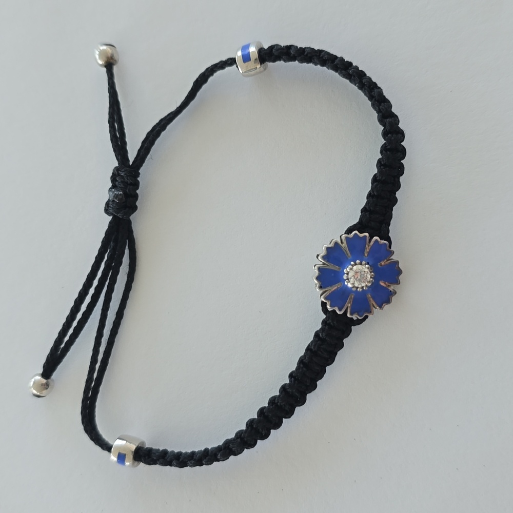 Braslet silver 925 with zirconia and black string